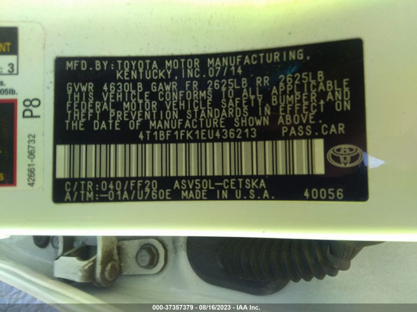 2014 TOYOTA CAMRY L/SE/LE/XLE - 4T1BF1FK1EU436213