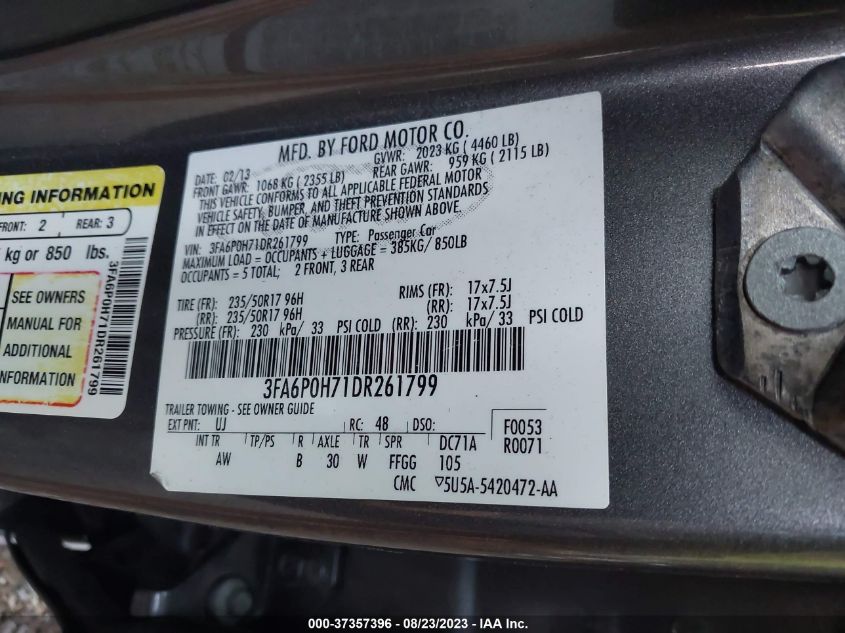 2013 FORD FUSION SE - 3FA6P0H71DR261799