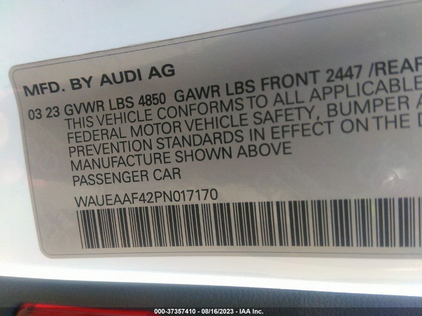 2023 AUDI A4 SEDAN S LINE PREMIUM PLUS - WAUEAAF42PN017170