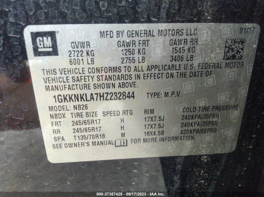 2017 GMC ACADIA SLE - 1GKKNKLA7HZ232844