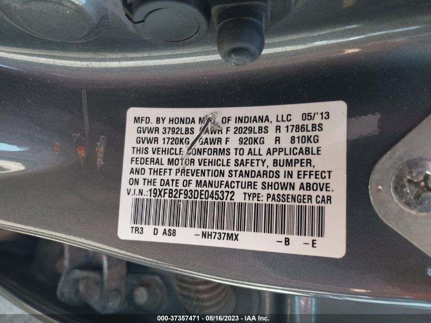 2013 HONDA CIVIC SDN EX-L - 19XFB2F93DE045372