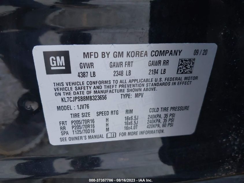 2021 CHEVROLET TRAX LT - KL7CJPSB8MB323656