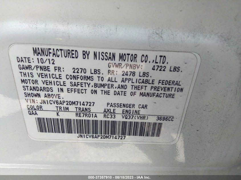 2013 INFINITI G37 SEDAN JOURNEY JN1CV6AP2DM714727