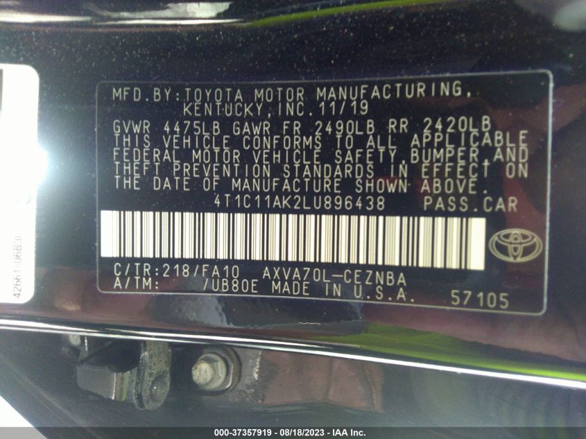 2020 TOYOTA CAMRY LE - 4T1C11AK2LU896438