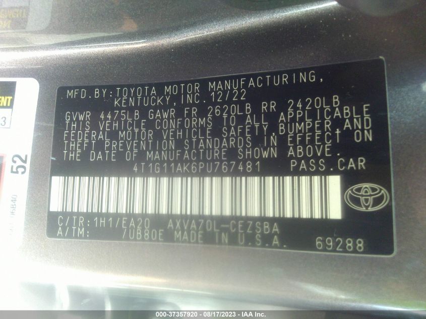 2023 TOYOTA CAMRY SE/SE NIGHTSHADE - 4T1G11AK6PU767481