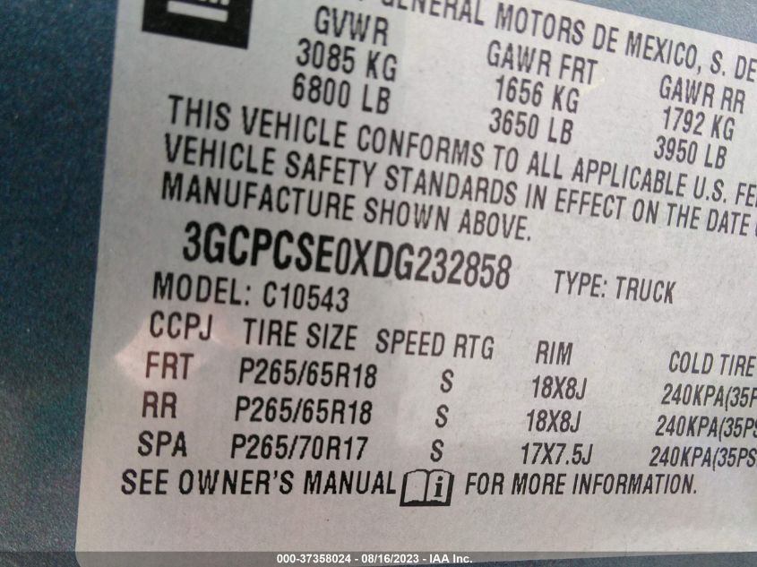 2013 CHEVROLET SILVERADO 1500 LT 3GCPCSE0XDG232858