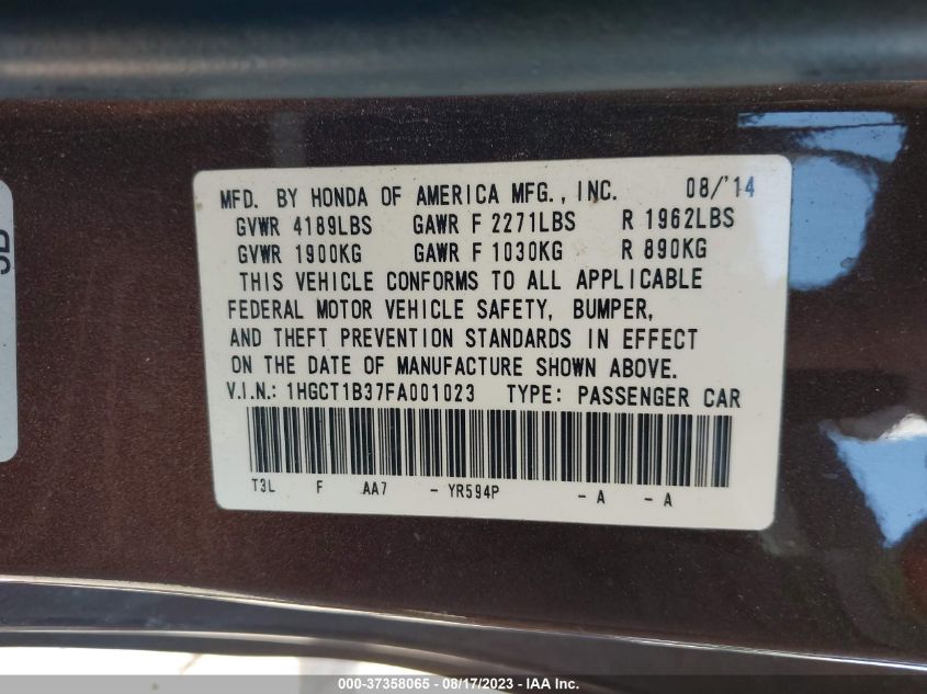2015 HONDA ACCORD COUPE LX-S 1HGCT1B37FA001023