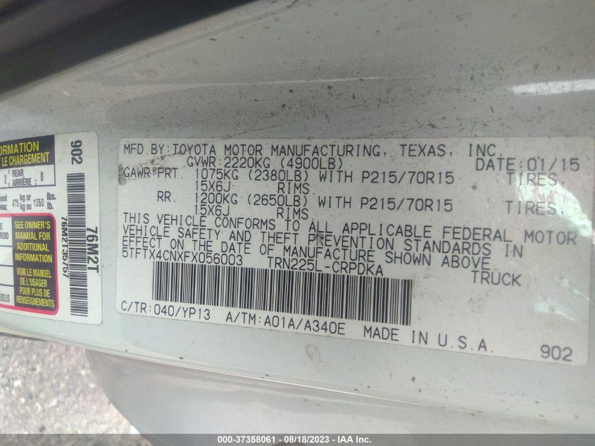 2015 TOYOTA TACOMA - 5TFTX4CNXFX056003