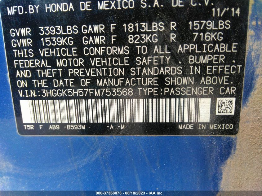2015 HONDA FIT LX - 3HGGK5H57FM753568