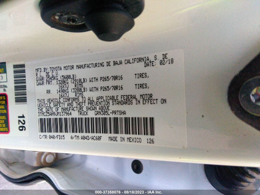 2018 TOYOTA TACOMA SR/SR5/TRD SPORT - 3TMCZ5AN9JM137964