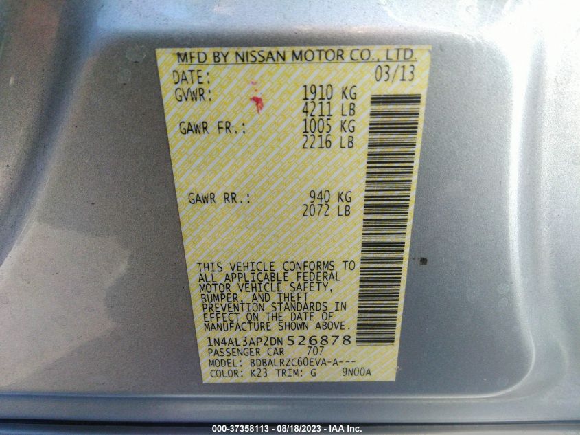 2013 NISSAN ALTIMA 2.5 S - 1N4AL3AP2DN526878