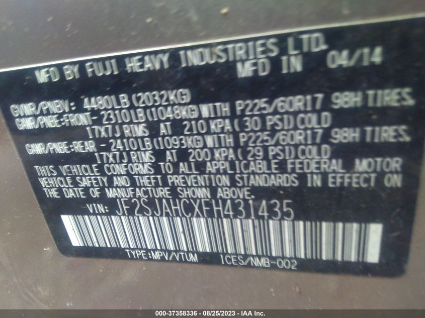 2015 SUBARU FORESTER 2.5I LIMITED - JF2SJAHCXFH431435