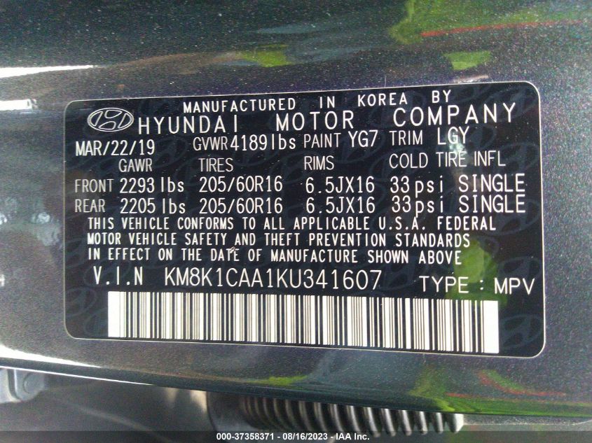 2019 HYUNDAI KONA SE - KM8K1CAA1KU341607