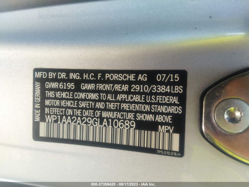 2016 PORSCHE CAYENNE - WP1AA2A29GLA10689