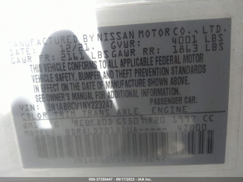 2022 NISSAN SENTRA SV - 3N1AB8CV1NY223247
