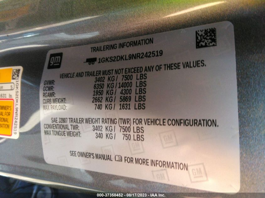 2022 GMC YUKON DENALI - 1GKS2DKL9NR242519