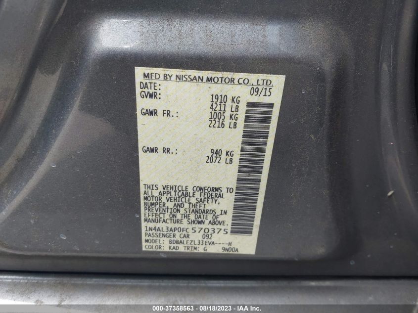 2015 NISSAN ALTIMA 2.5 S - 1N4AL3AP0FC570375
