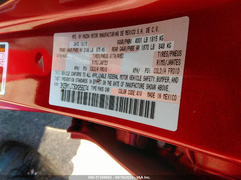 2016 MAZDA MAZDA3 I SPORT - 3MZBM1J73GM268074