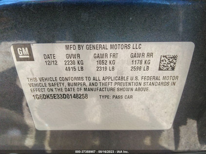 2013 CADILLAC CTS SEDAN PERFORMANCE - 1G6DK5E33D0148258