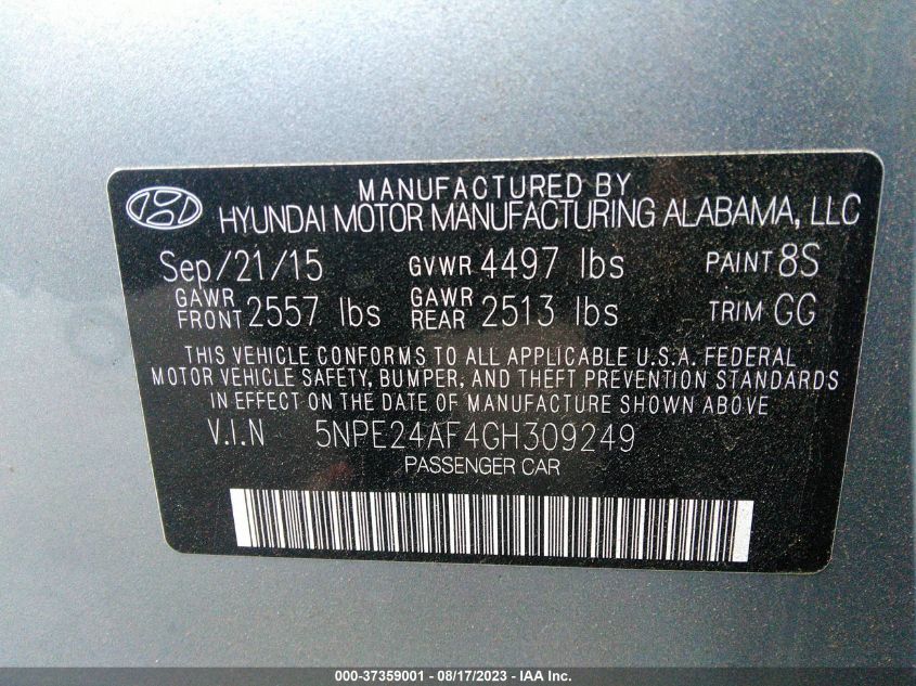 2016 HYUNDAI SONATA 2.4L SE - 5NPE24AF4GH309249