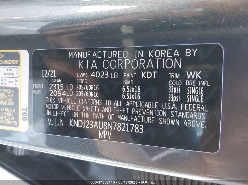 2022 KIA SOUL LX - KNDJ23AU8N7821783