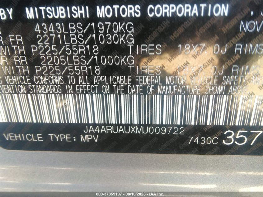 2021 MITSUBISHI OUTLANDER SPORT ES/SE/LE/BE - JA4ARUAUXMU009722