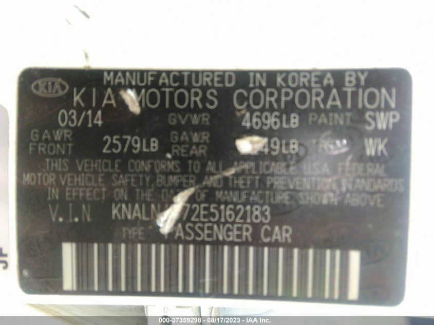 2014 KIA CADENZA LIMITED KNALN4D72E5162183
