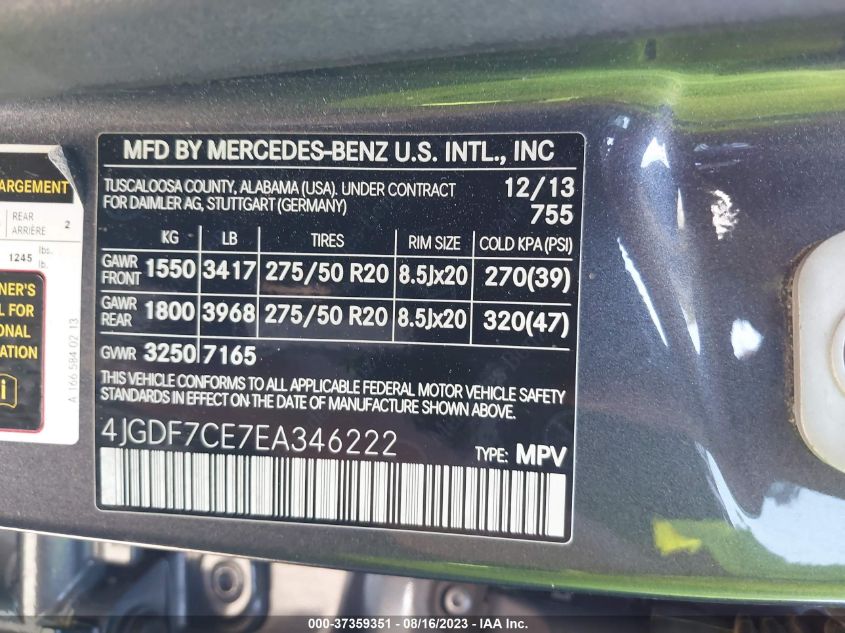 2014 MERCEDES-BENZ GL-CLASS GL 450 4JGDF7CE7EA346222