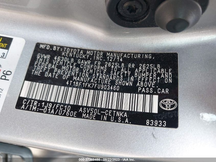 2015 TOYOTA CAMRY XLE/SE/LE/XSE - 4T1BF1FK7FU903460