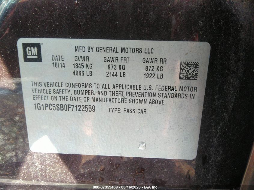 2015 CHEVROLET CRUZE LT - 1G1PC5SB0F7122559
