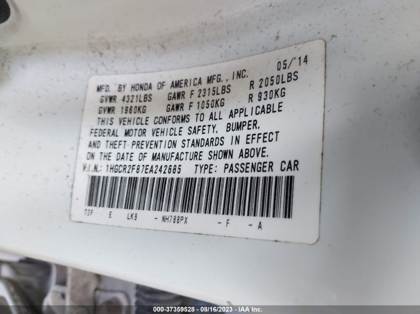 2014 HONDA ACCORD SEDAN EX-L - 1HGCR2F87EA242685
