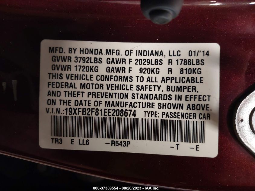 2014 HONDA CIVIC EX - 19XFB2F81EE208674