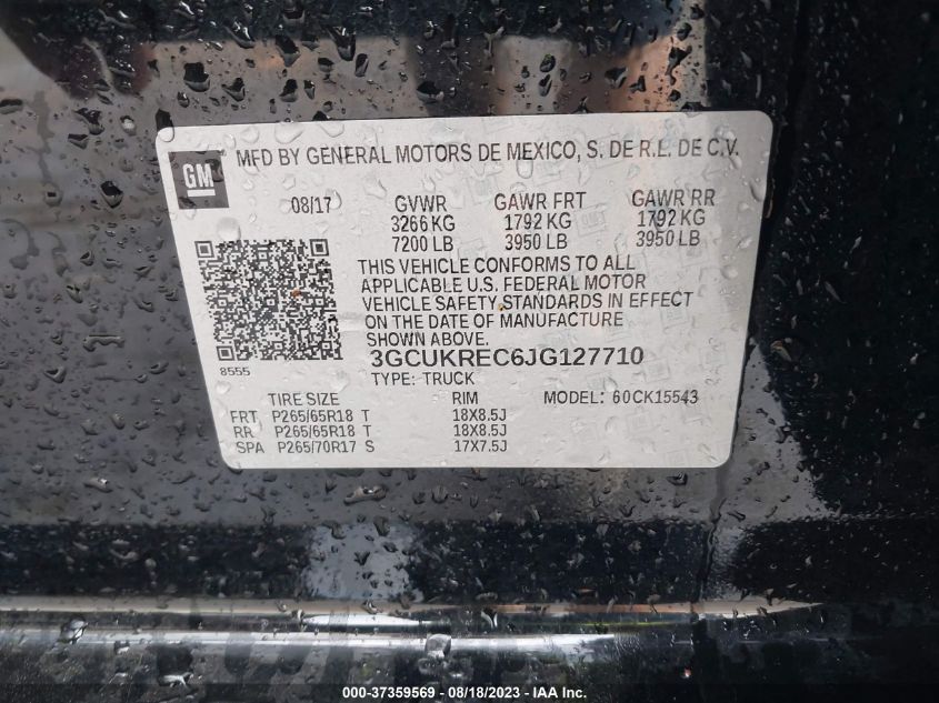 2018 CHEVROLET SILVERADO 1500 LT - 3GCUKREC6JG127710