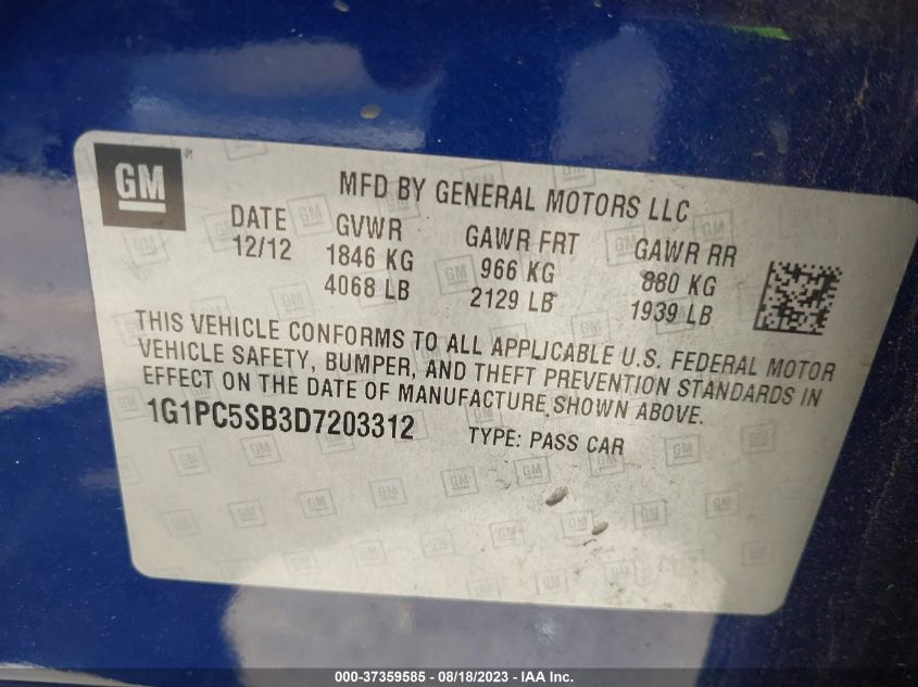 2013 CHEVROLET CRUZE 1LT - 1G1PC5SB3D7203312