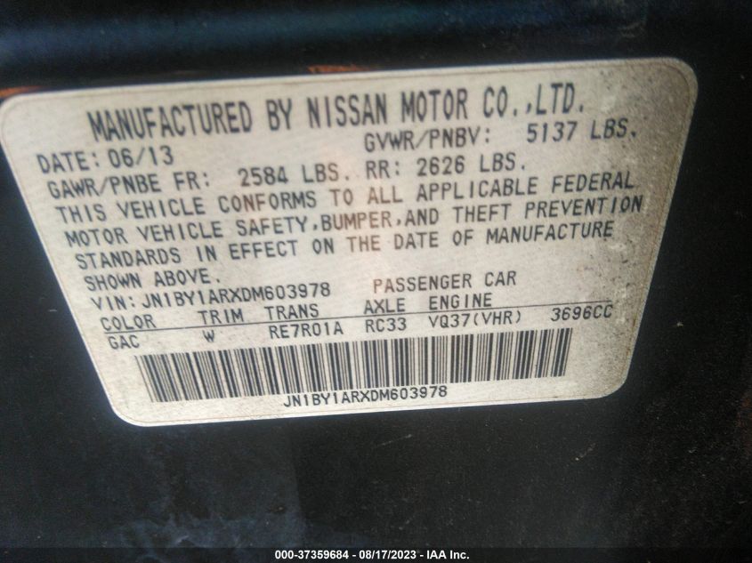 2013 INFINITI M37 JN1BY1ARXDM603978