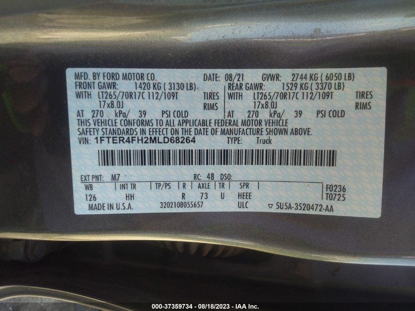 2021 FORD RANGER XL/XLT/LARIAT - 1FTER4FH2MLD68264