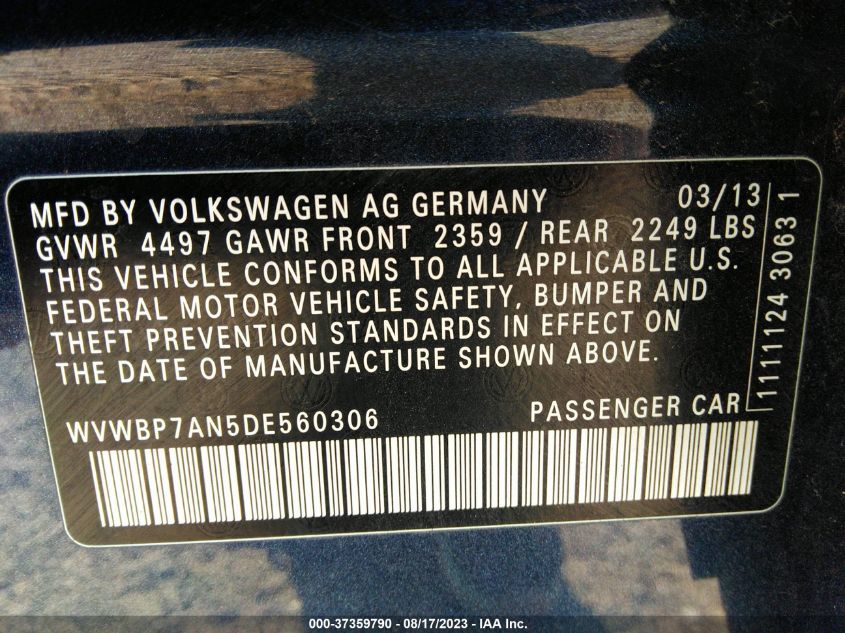 2013 VOLKSWAGEN CC SPORT - WVWBP7AN5DE560306