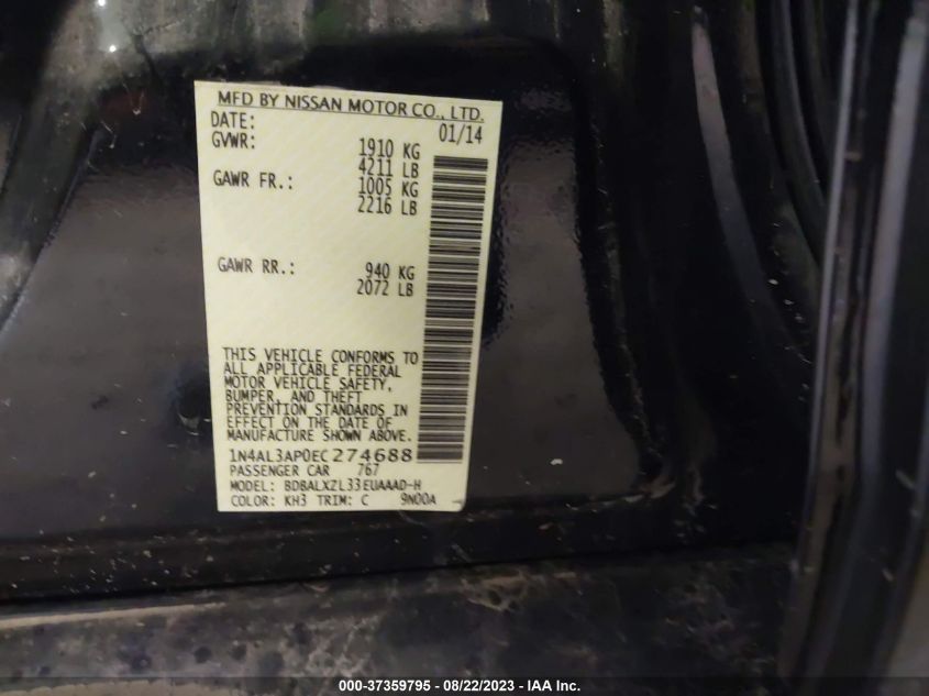 2014 NISSAN ALTIMA 2.5 SL - 1N4AL3AP0EC274688