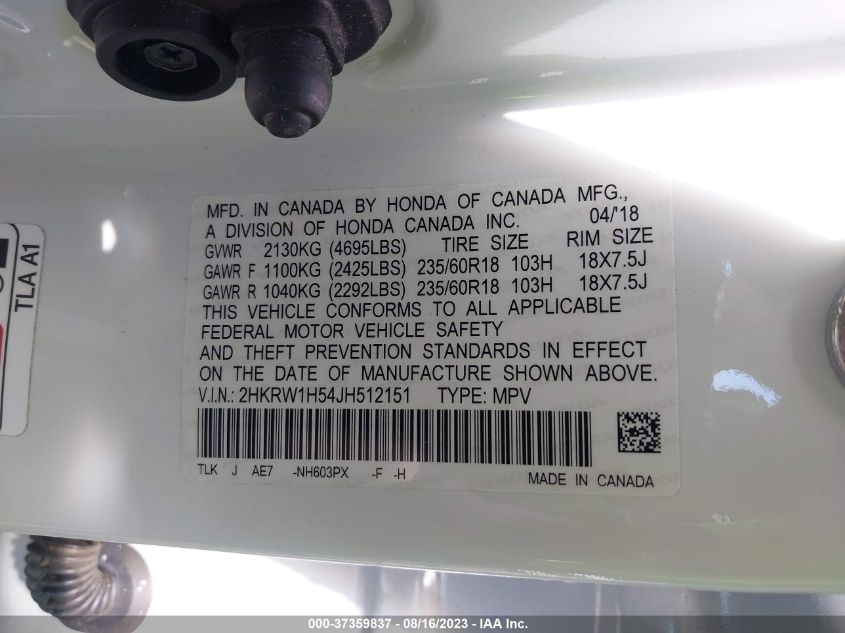 2018 HONDA CR-V EX - 2HKRW1H54JH512151