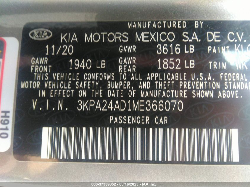 2021 KIA RIO S - 3KPA24AD1ME366070
