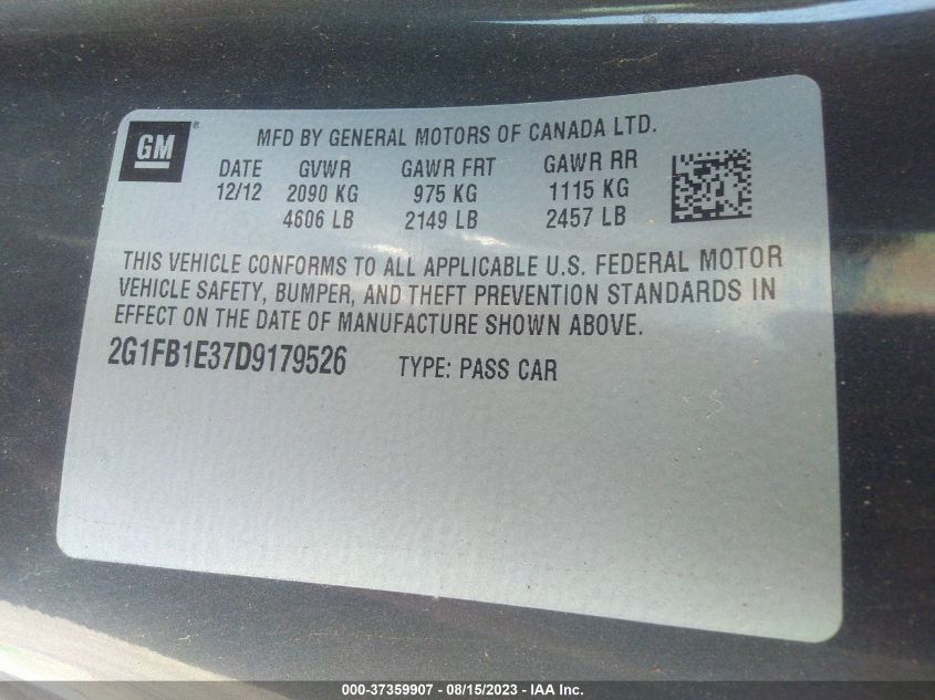 2013 CHEVROLET CAMARO LT - 2G1FB1E37D9179526