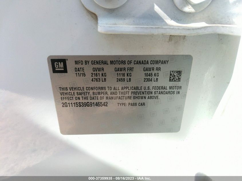 2016 CHEVROLET IMPALA LT - 2G1115S39G9146542