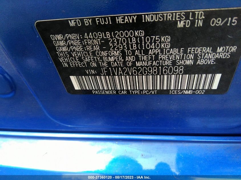 2016 SUBARU WRX STI - JF1VA2V62G9816098