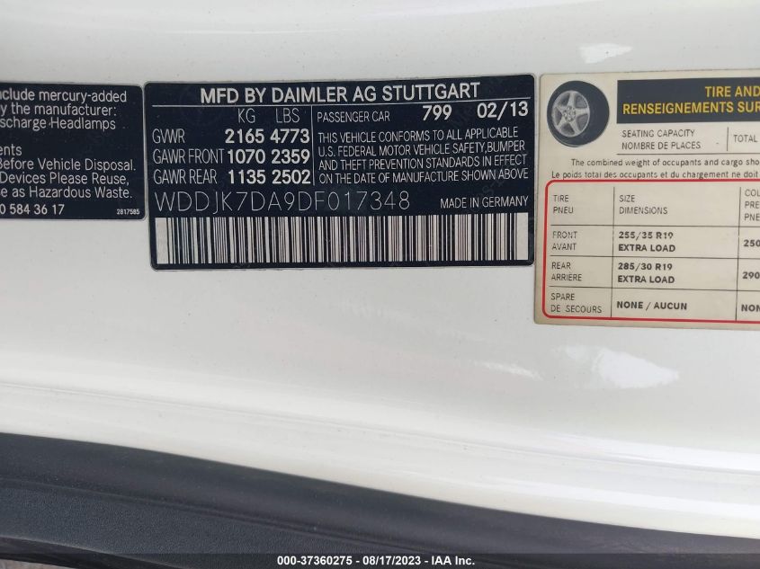 2013 MERCEDES-BENZ SL-CLASS SL 550 WDDJK7DA9DF017348