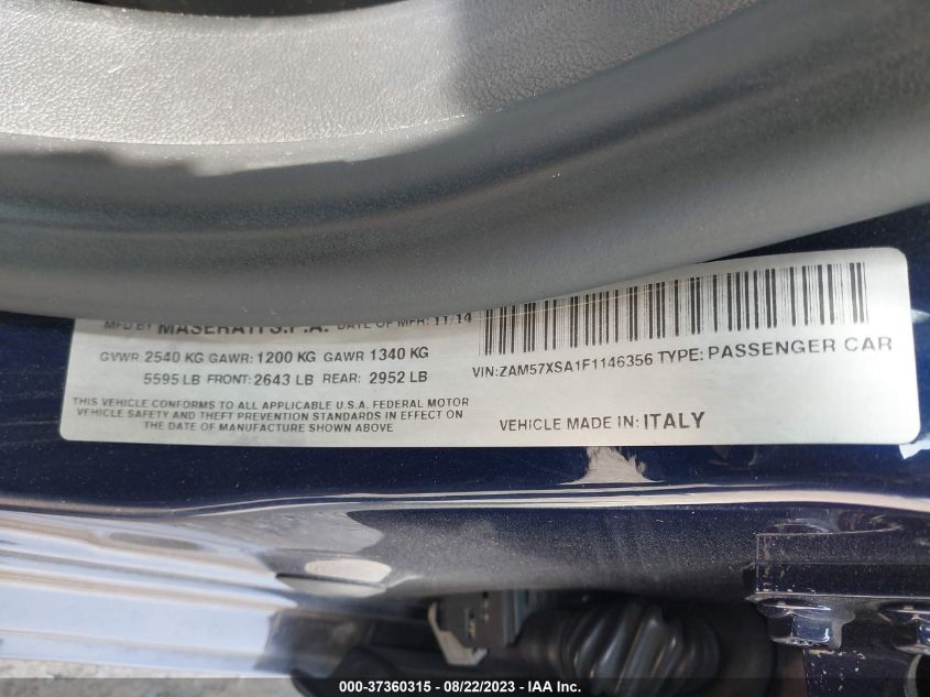 2015 MASERATI GHIBLI ZAM57XSA1F1146356