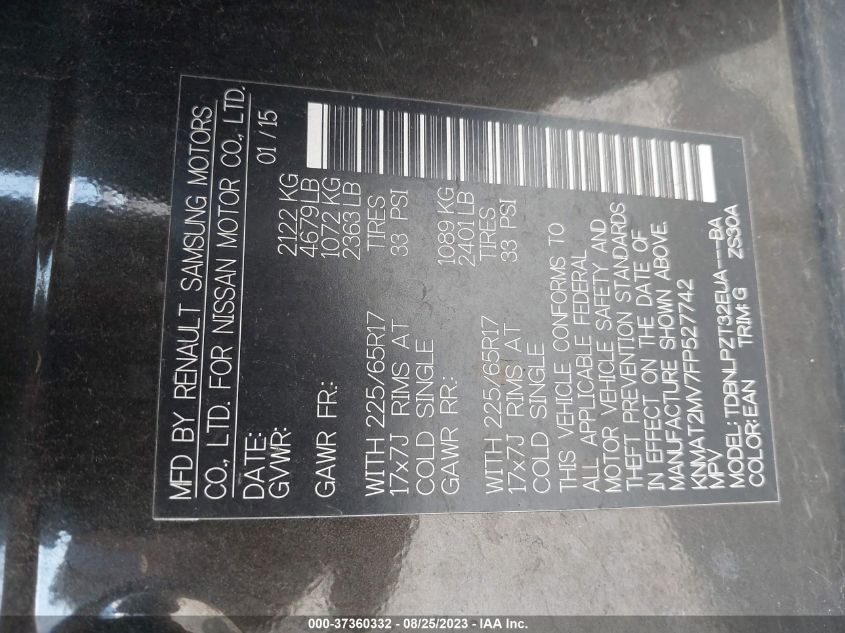 2015 NISSAN ROGUE S - KNMAT2MV7FP527742