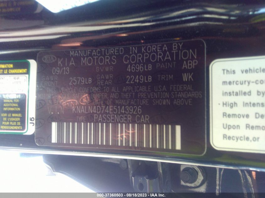 2014 KIA CADENZA PREMIUM - KNALN4D74E5143926