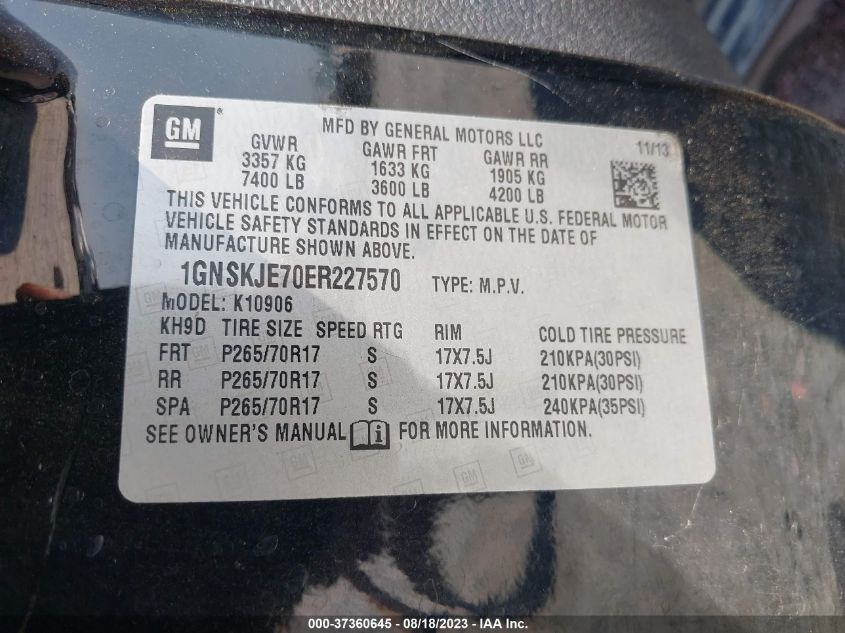 2014 CHEVROLET SUBURBAN LT - 1GNSKJE70ER227570