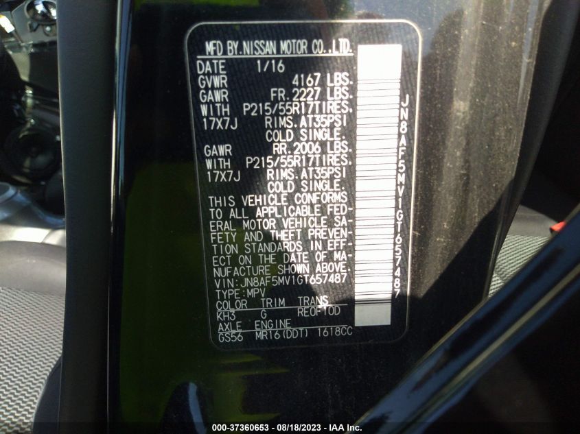 2016 NISSAN JUKE S - JN8AF5MV1GT657487