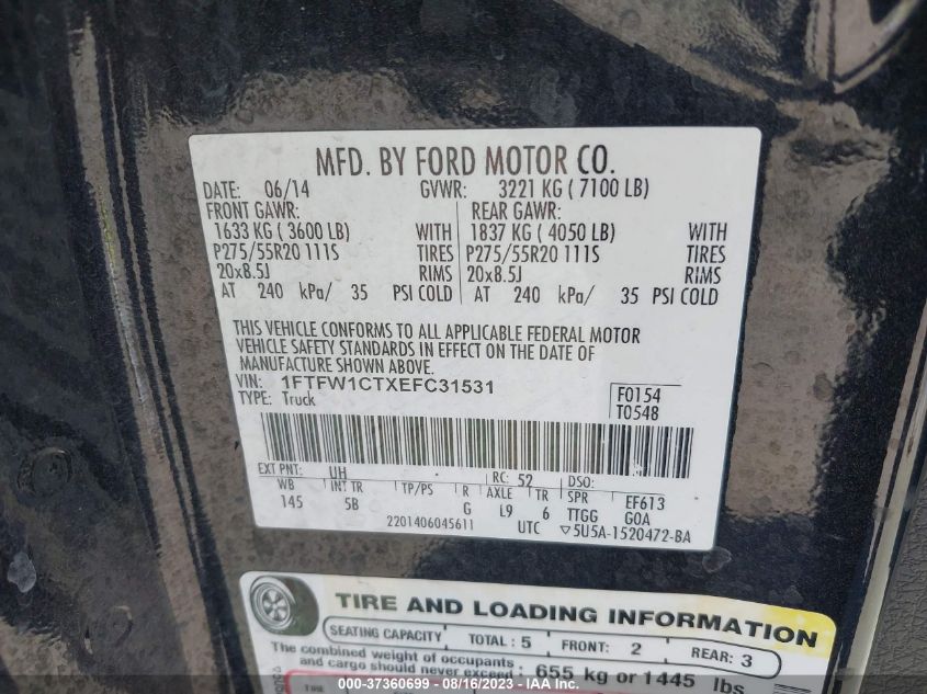 2014 FORD F-150 FX2 - 1FTFW1CTXEFC31531